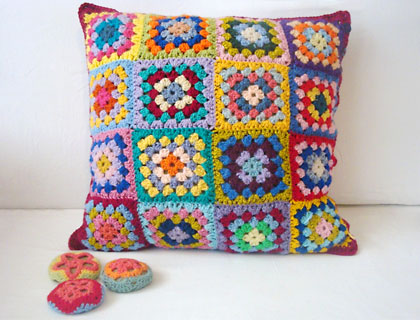 Colour Me Happy granny square cushion cover by Alexandra Mackenzie