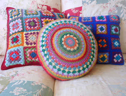 Granny square cushion covers by Alexandra Mackenzie