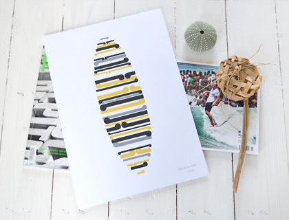 Surfboard Yellow & Grey Limited Edition Print by Bron Alexander