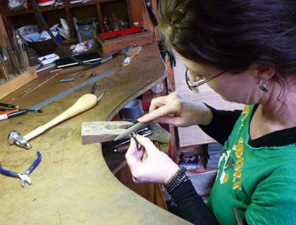 Fiona at work in her West Coast jewellery studio