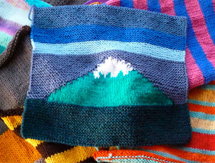 One of the knitted squares donated to Container Love