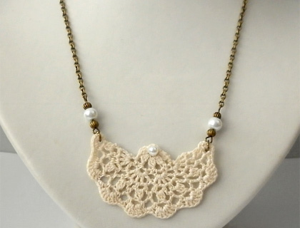Cream Lace Fan Pendant Necklace by eejay Design