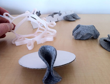 Prototyping using felted wool and cardboard