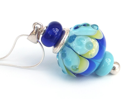 Aqua and Cobalt Pod Pendant with Chain by Bobbie Pene