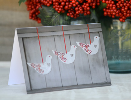 Mudbird Christmas Card – Red Dove Trio