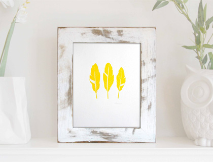 Three Yellow Feathers Original Letterpress Print by The Paperbird Society