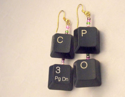 'C3PO' computer key dangly earrings by Geeky Bling