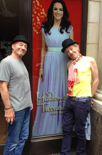 Sirs Patrick Stewart and Ian McKellan pose at Madame Tussards, New York