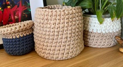 Large custom made t-shirt yarn baskets - height 19cm