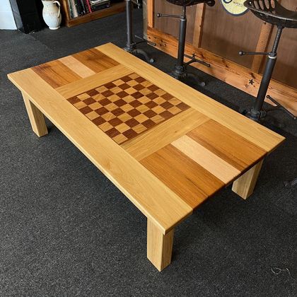 Oak Coffee Table with inset Chess Board 