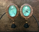 Teal Dragonfly Dandelion antique brass earring studs