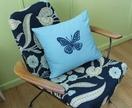 Indigo Butterfly on Duck Egg Blue Cushion