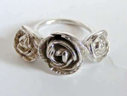Three Roses Ring  Handmade in Sterling Silver