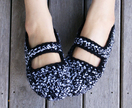 Crochet Mary Jane Slippers in Black and White, Women, House Shoes
