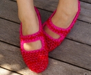 Women's Crocheted House Shoes in Red & Pink, Mary Jane, House Slippers, Slipper Socks