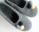 Crocheted Slippers with Felt Embellishments for Women in Grey
