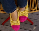Women's Crocheted Slippers, House Shoes in Pink & Yellow, Slippers Socks, Ballet Shoes, Flats