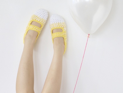 Lemon Meringue: Women's Crochet Mary Jane Slipper Socks