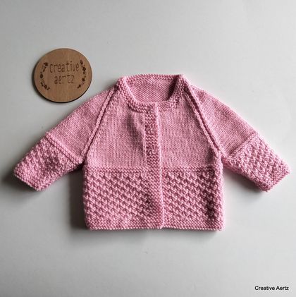 Pink Handknitted Cardigan (Acrylic) - 0-3 Months