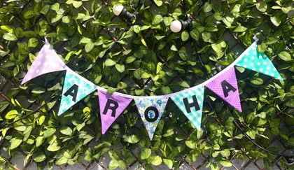 Bunting - Aroha - turquoise, purple and floral