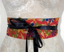 Reversible wrap belt - red floral/black with black ribbon ties