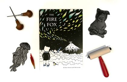 The Fire Fox - A beautiful children's book for all ages - The firefox, northern lights, aurora borealis, arctic fox, adventure, lino print.