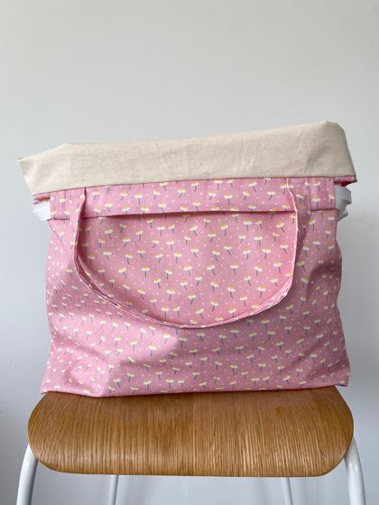 Large Knitting / Crochet Project Bag - Pink Daisy Print