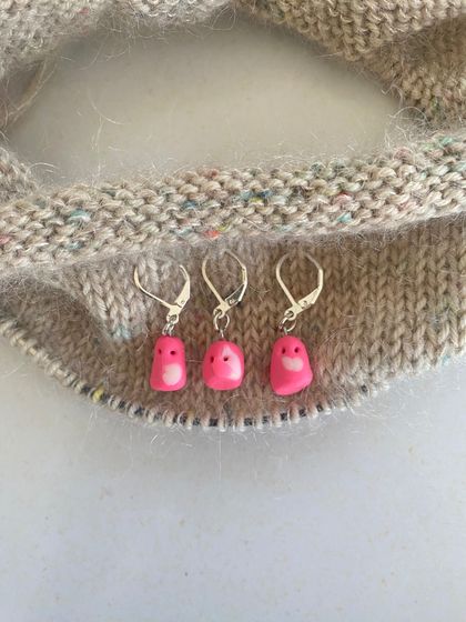 Stitch Markers / progress keepers - set of 3 Ghosts - Pink