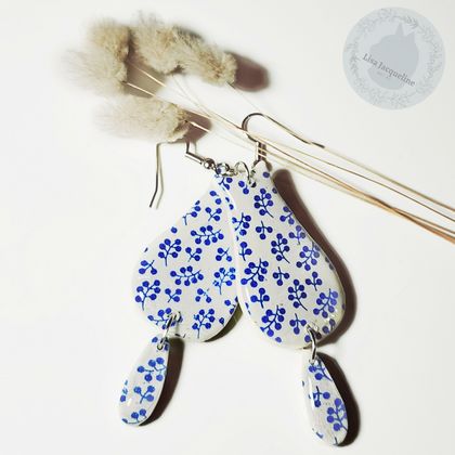 Dangle Cat Earrings - Blue Sprig