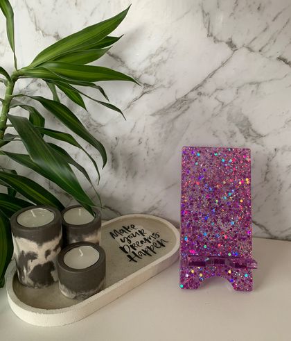 Phone stand/holder purple glitter