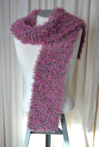 Pink/Grey 75% wool Frizzy Knit Scarf 