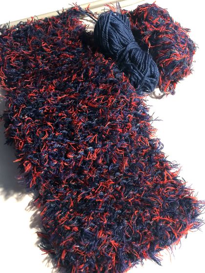 Blue/Purple/Red 75% wool Frizzy Wool Knit Scarf 