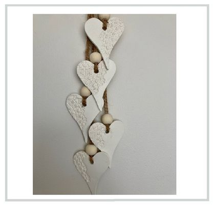 5 Handcrafted Embossed Clay Hanging Hearts