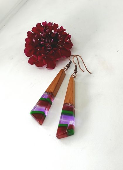 Recycled Rosewood and resin earringd