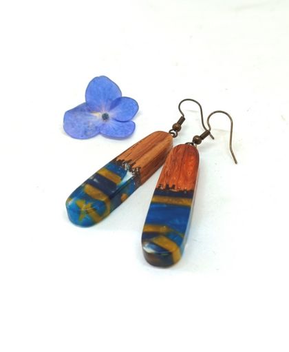 Resin and recycled wood earrings