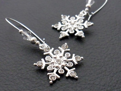 Sparkling Snowflake earrings: rhinestones, crystals, and silver plated ear-wires