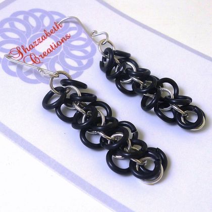 Sterling Silver and Black Aluminium Shaggy Chainmaille Earrings