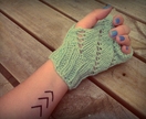 Mint rebel fingerless womens mitts - light mint green knitted fingerless mittens,  handknit from pure NZ wool
