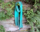 Chunky colour blocked mint and teal scarf - super long ribbed scarf hand knit from 100% pure vintage wool