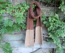Chunky colour blocked chocolate and caramel brown scarf - super long ribbed scarf hand knit from 100% pure vintage wool