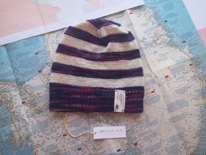 Brooklyn purple striped beanie - luxury winter hat with hand dyed merino stripes