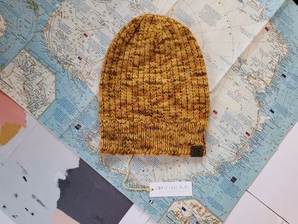 Hudson luxury beanie - speckled mustard brown wool hat