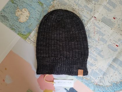 Hudson luxury beanie - Stonewash black NZ merino wool hat