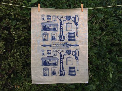 Natural 100% Linen Delft blue vintage kitchen tea towel