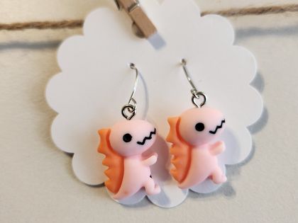 Pink and orange cutie dinosaur earrings fun set 316 surgical steel dangling earrings 