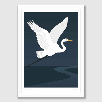 White Heron - Kotuku (ink) A4 Fine Art Print 