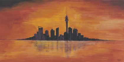 Auckland Skyline Print on Paper by Vicky Clayton