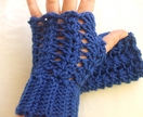 Royal Blue Crocheted Fingerless Mittens