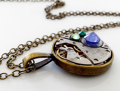 Rainbow #2 - Vintage Watch Movement with Swarovski Crystals - Steampunk Inspired Timeless Relic ON SALE