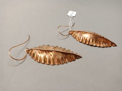 Large copper leaf earrings